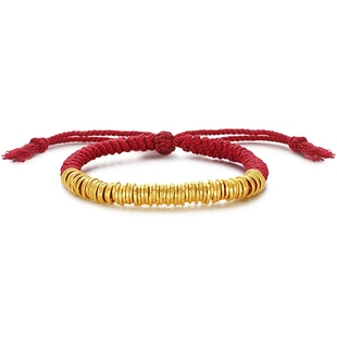 潮宏基盘缠金足金手链手绳古法黄金红绳盘缠金情侣计价生日礼物