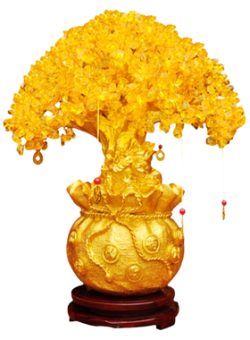 祥云阁黄色红色水晶摇钱树摆件