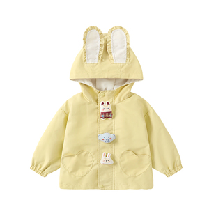 咔咔熊猫女童小兔卡通连帽衫春装女宝可爱外套春款女孩防水衣服潮