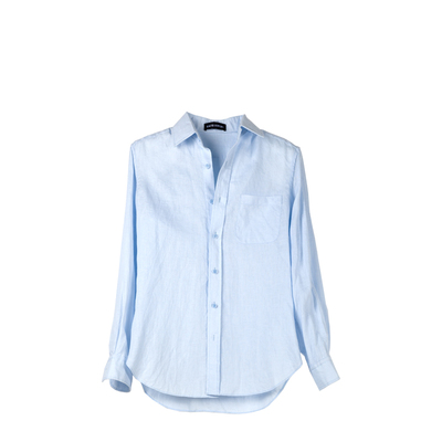 浅蓝色高级亚麻宽松衬衫女