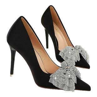 BIGTREE鞋高跟鞋女2025年春新款尖头细跟感百搭气质单鞋蝴蝶结OL