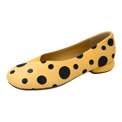 2cm真皮马毛黄色浅口玛丽珍鞋