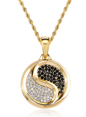 阴阳两极太极八卦吊坠 镀金微镶锆石男女嘻哈潮人个性项链挂坠