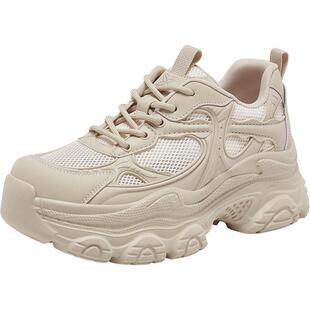 百思图2026春季新款网面透气厚底增高老爹鞋休闲运动女鞋D6309AM6