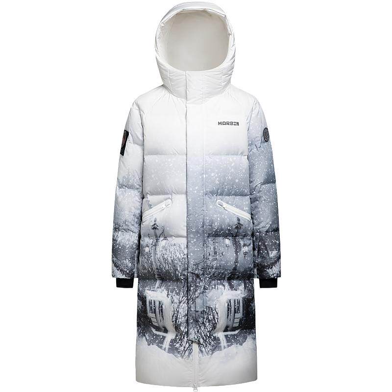 波司登长款连帽羽绒服魔术贴袖标