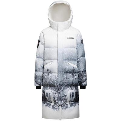 波司登长款连帽羽绒服魔术贴袖标