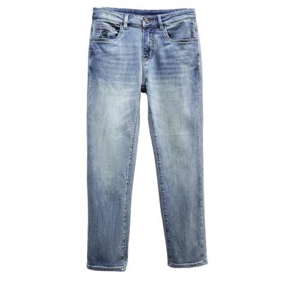 浅蓝色修身九分牛仔裤男弹力修身