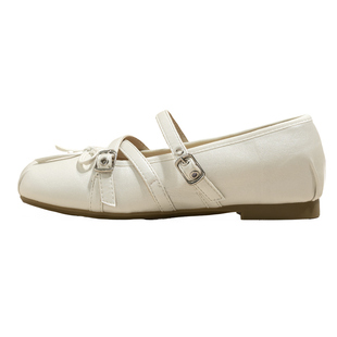 白色蝴蝶结单鞋2026新款夏季软底不累脚女鞋玛丽珍鞋内增高芭蕾鞋