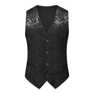 2025男式无领西装马甲韩版修身无袖坎肩加大码宴会伴郎时尚单马夹