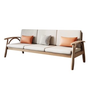 冬夏两用新中式实木沙发客厅小户型三人位科技布禅意沙发茶几组合