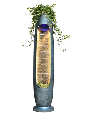 轻奢招财水幕墙造景落地流水摆件