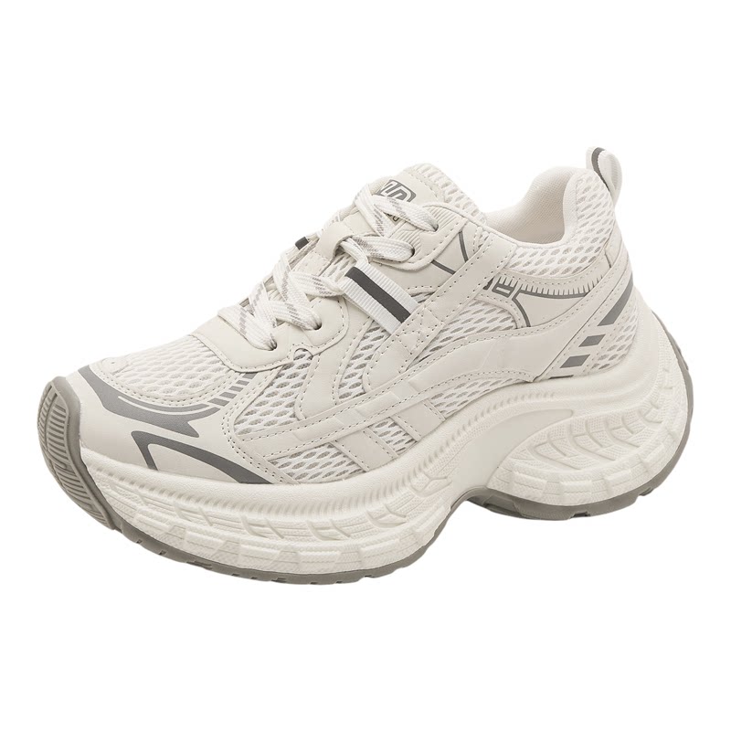 皮网拼接厚底老爹鞋休闲系带33吗