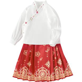 巴拉巴拉女童马面裙儿童汉服唐装春秋装新国风公主套装两件套纯棉