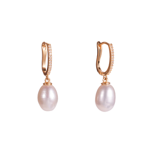 赛赛莉安强光天然淡水珍珠镶钻耳圈耳环无耳洞耳夹简约气质百搭女