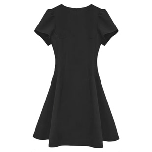 短袖连衣裙女简约微胖夏季小个子短裙子气质伴娘礼服漂亮白色收腰