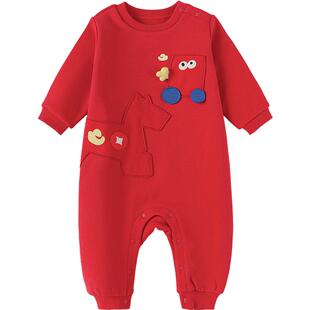 【商场同款】巴拉巴拉宝宝连体衣红色新年新生儿衣服春秋季款哈衣