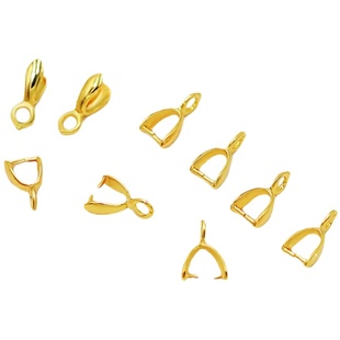 镀18K真金玉吊夹扣带吊瓜子扣托盘扣半孔珠托吊坠扣diy首饰品配件