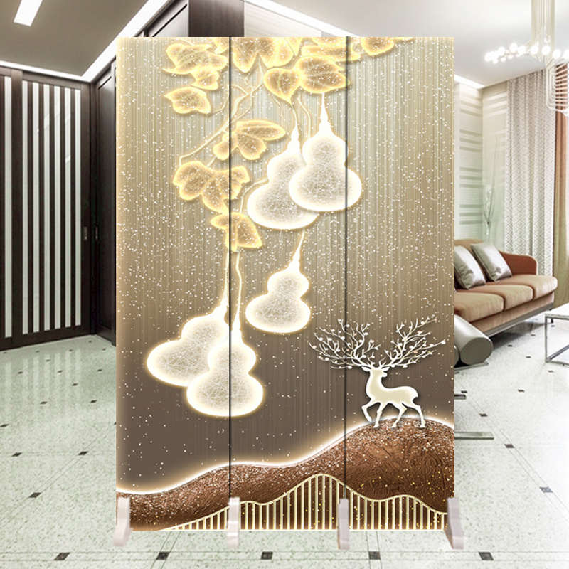 五福临门鹿葫芦折叠移动屏风隔断墙客厅时尚玄关卧室美食餐馆酒店