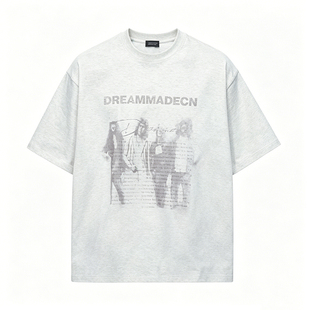 Dream made 美式复古人物印花短袖男款夏季重磅休闲男生五分袖T恤