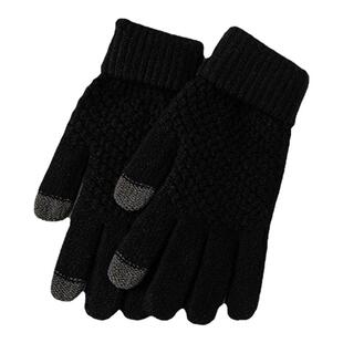纯色针织手套男女士秋冬季保暖加绒弹力毛线分指学生骑行防寒手套