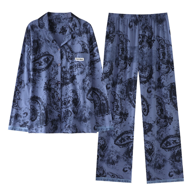 春秋新款纯棉女士睡衣开衫家居服