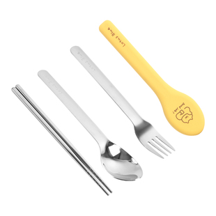 蓝莲花家居不锈钢筷子勺子叉子收纳盒套装可爱饭盒便携餐具三件套