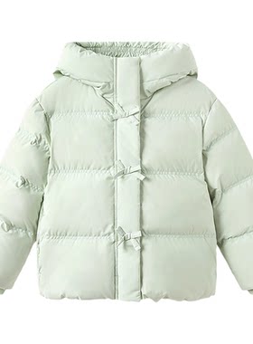 森马儿童羽绒服2024新款三防保暖连帽外套甜美蝴蝶结女童纯色冬装