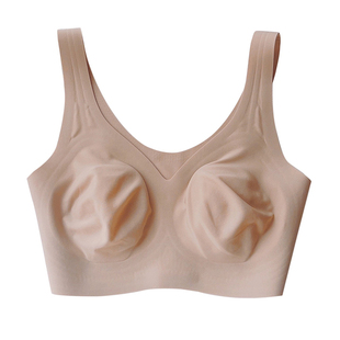 不闷热背心式超薄兔耳朵大胸显小无痕无钢圈美背内衣女宽肩带胸罩