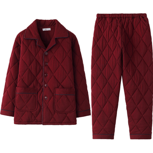 2025年新款本命年红色男士睡衣秋冬款加厚保暖纯棉夹棉家居服套装