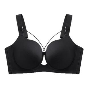 大罩杯漫画胸黑色聚拢光面内衣大胸收副乳上托薄款性感文胸罩D杯