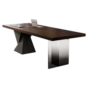 意式极简书桌客厅沙发后长条桌实木办公桌带插座书房电脑桌工作台