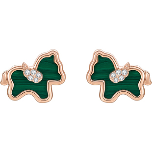 JAY孔雀石小马耳钉精致小巧绿色耳环新年耳饰女马年本命年礼物