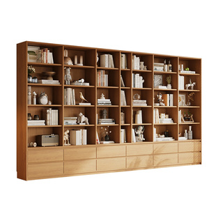 实木书柜储物柜简约一体靠墙家用客厅酒柜置物架整墙落地展示柜