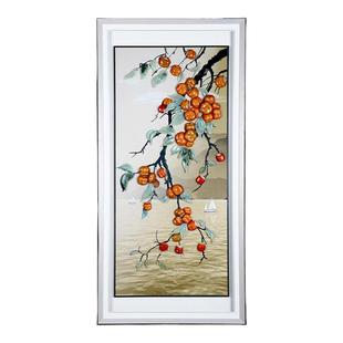 柿柿如意挂画玄关画带灯新中式入门玄关装饰画客厅走廊过道玉石画