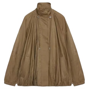 ZA外贸出口立领系带装饰中长款柔软飘逸飞行员夹克外套女3305240