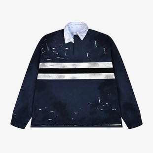 现货 GRAILZ LEARL GR23SS做旧破坏polo长袖OS双层衬衫领卫衣外套