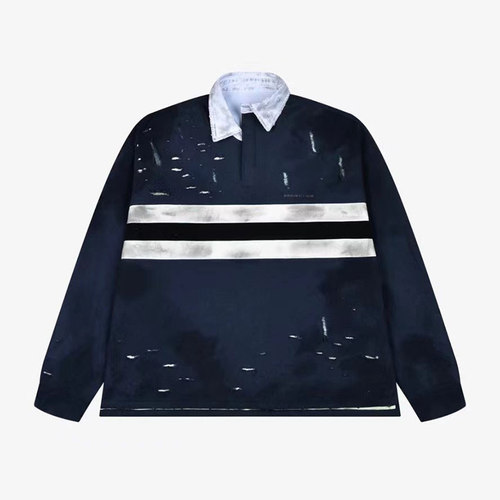 现货 GRAILZ LEARL GR23SS做旧破坏polo长袖OS双层衬衫领卫衣外套