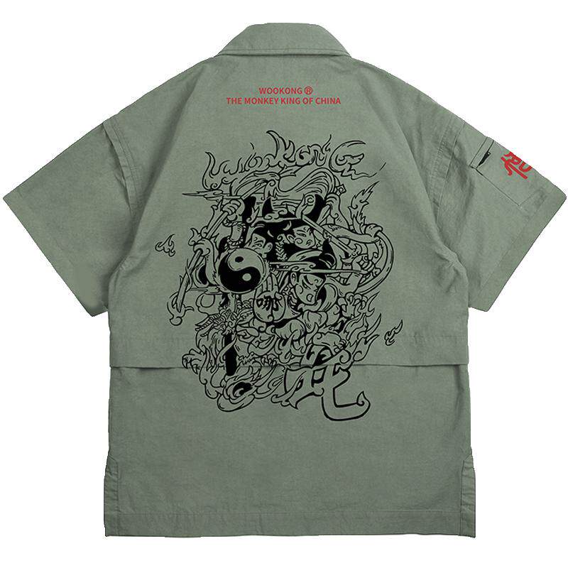 wookong悟空哪吒男日系短袖衬衫