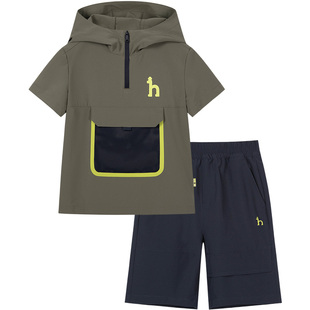 hazzys哈吉斯童装男童短袖套装2025夏新轻薄吸湿速干休闲两件套