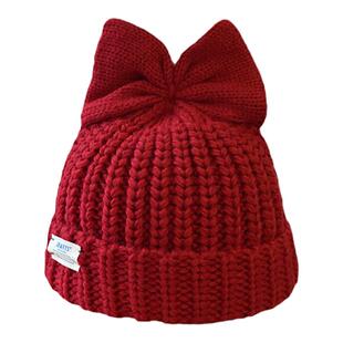 恋爱脑立体蝴蝶结毛线帽秋冬季可爱甜美保暖帽子红色粉色帽子女潮