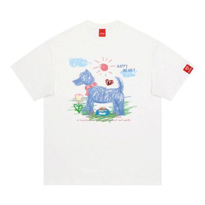 查尔斯桃心涂鸦线条小狗短袖T恤