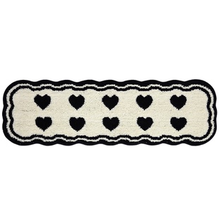 奶油风地毯卧室床边毯高级感房间地毯主卧长条ins地垫黑白脚垫子