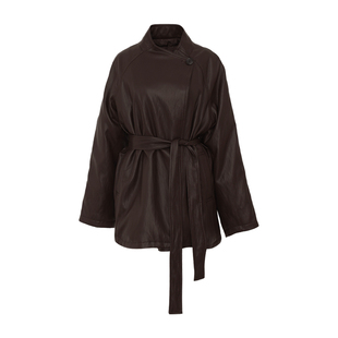 DPLAY【90白鸭绒】2025年冬季新通勤棕色羽绒服女短款皮衣外套