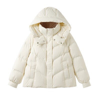 2025冬季新款小个子短款羽绒棉服女显脸小防风拼色连帽休闲棉外套