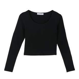 Jennie同款爵士舞白色上衣女春秋高腰短款露脐长袖T恤内搭打底衫