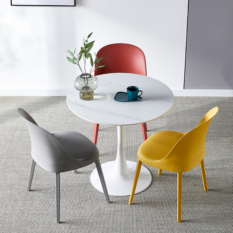 岩板圆桌接待洽谈桌椅组合家用饭桌餐桌郁金香小圆桌子茶几咖啡桌