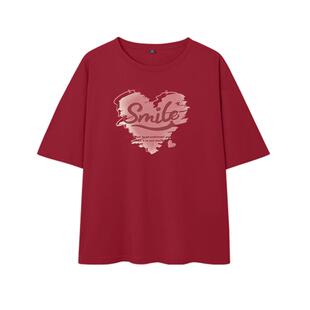 KYV真维斯红色夏季女款上衣韩系全棉高级纯棉潮短袖t恤女2026新款