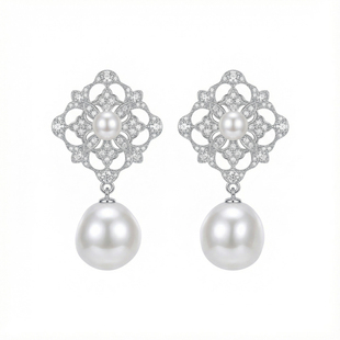 《贝尔维第圆舞曲》原创设计S925纯银复古法式仙巴洛克珍珠耳环女