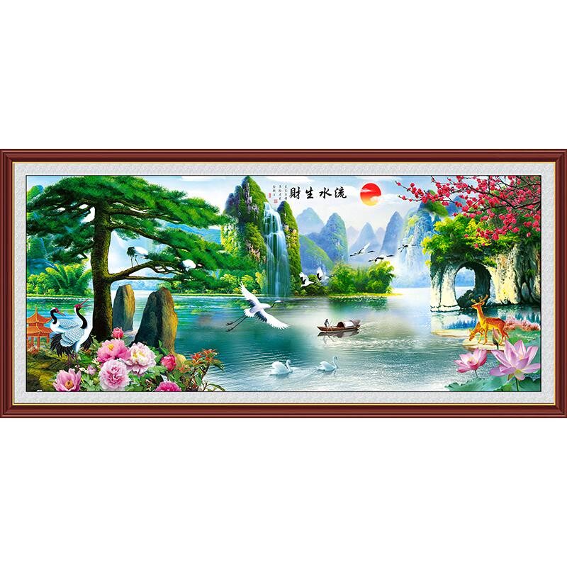 中式山水客厅电视背景墙自粘贴画