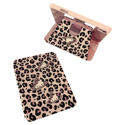 粉色豹纹土星猫咪360旋转iPadPro2024保护套新款适用苹果iPadAir6/5保护壳13平板11寸10.2/10.9带笔槽mini6女